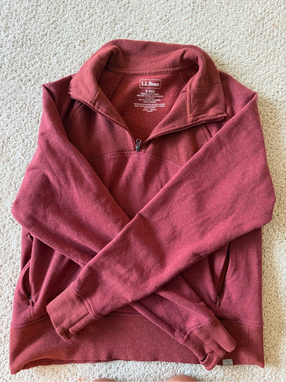 Womens L.L. Bean 1/4-Zip Sweater - dark heather red